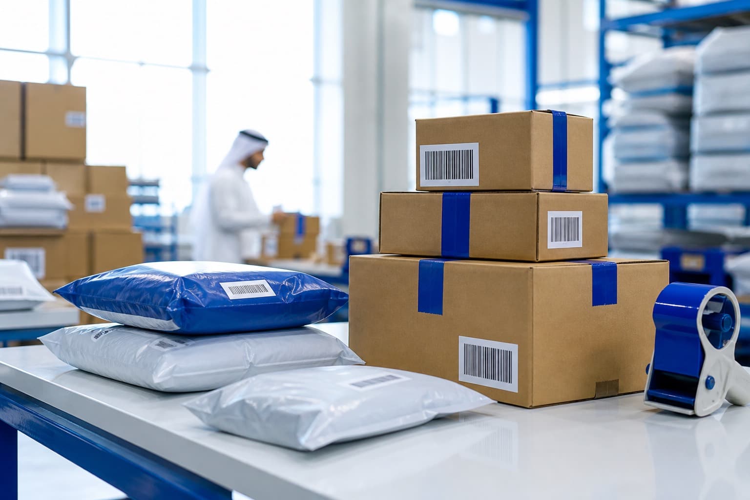 Ecommerce parcels packed and ready for multi-carrier shipping