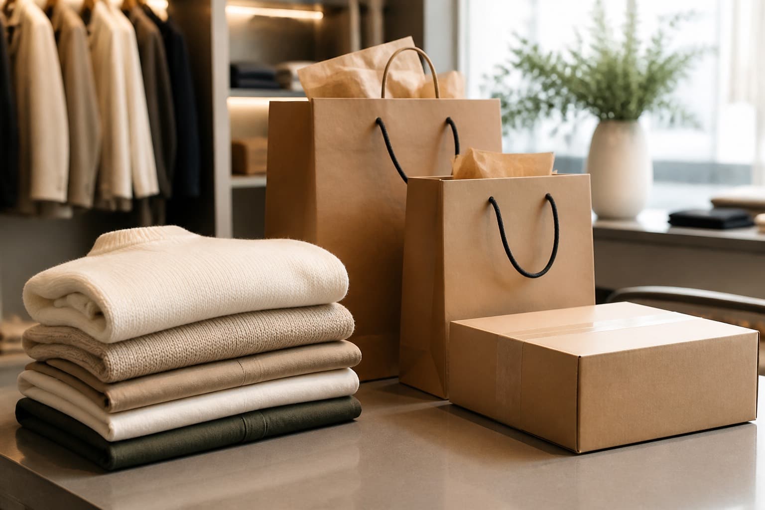 Fashion and retail packages prepared for delivery
